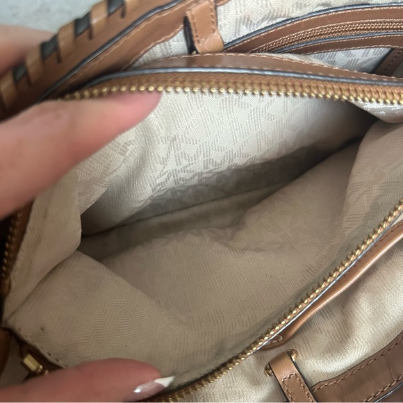 MICHAEL KORS SMALL BROWN WOVEN BEACH SUMMER SPRING TOTE BAG SHOULDER PURSE - Picture 4 of 11